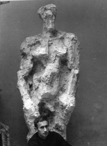 ARTIST WITH HIS SCULPTURE -THE SCHOOL PERIOD by roman janeczko